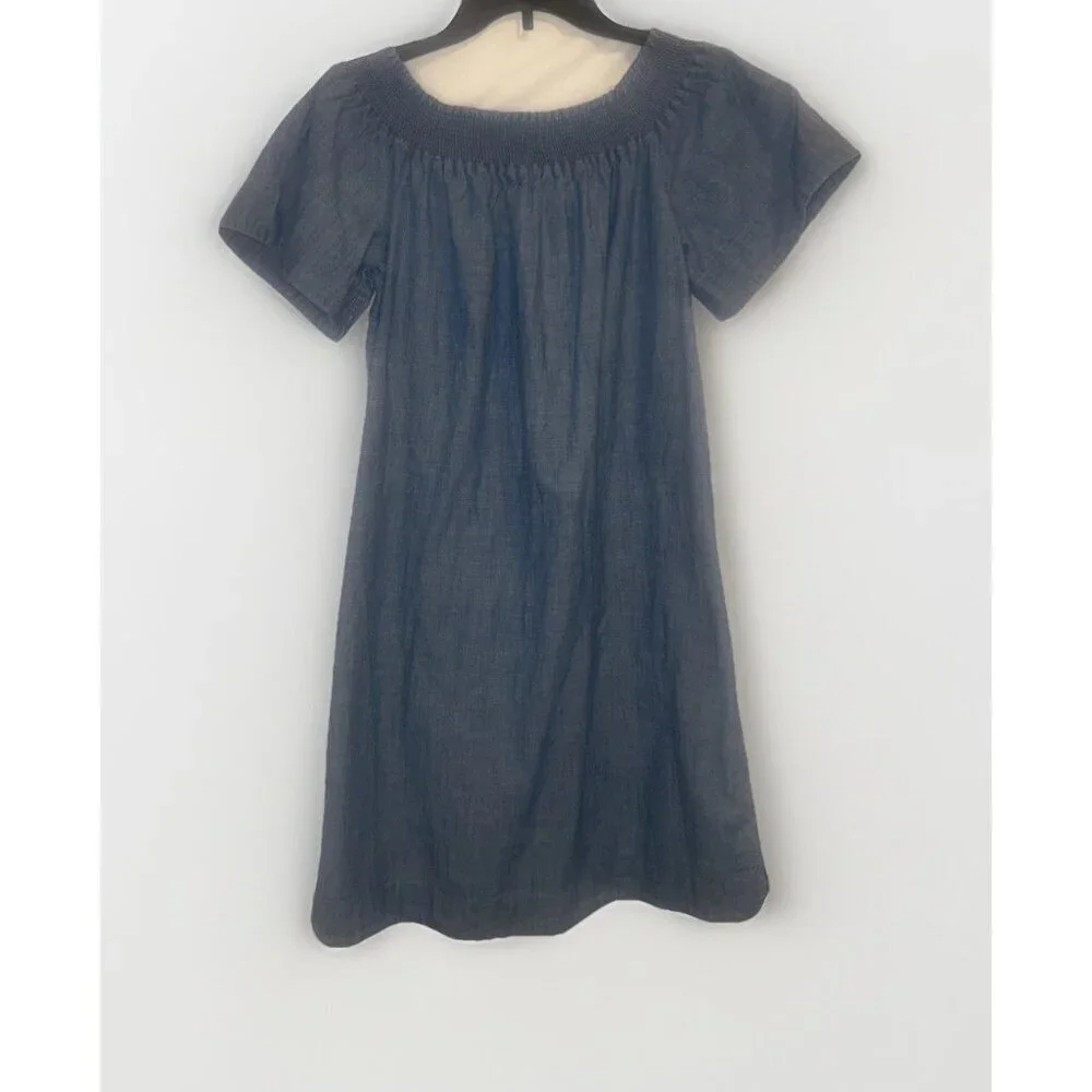 J Crew Womens Off The Shoulder Blue Chambray Smocked Dress Sz 10 - Picture 1 of 8